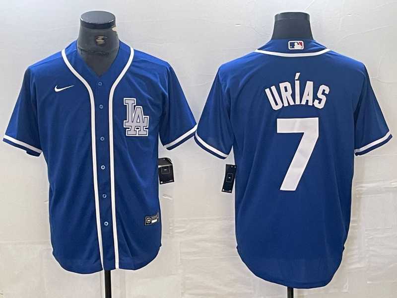 Mens Los Angeles Dodgers #7 Julio Urias Blue Cool Base Stitched Baseball Jersey